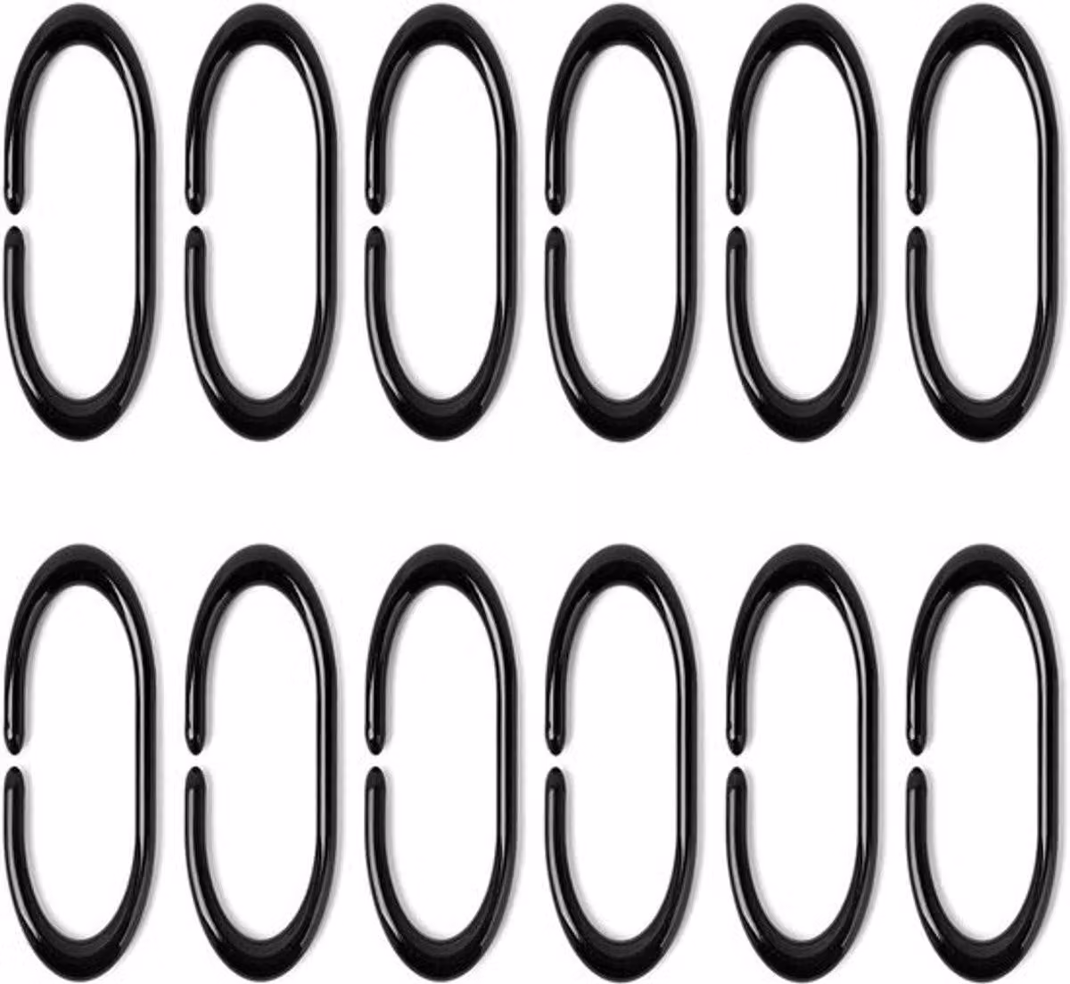 12 anelli a forma di C in plastica resistente, ideali per tende da doccia e aste da doccia. Perfetti per la decorazione del bagno e facili da usare