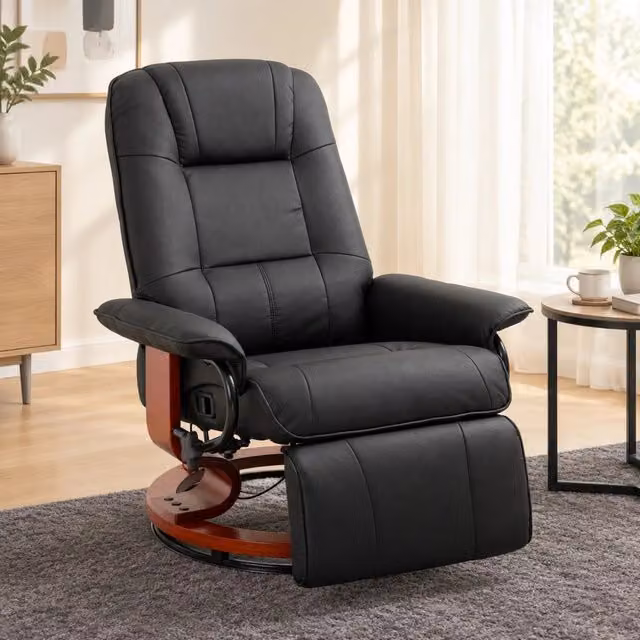 Poltrona relax 78x87x100 cm reclinabile a 145° con poggiapiedi manuale in similpelle nera