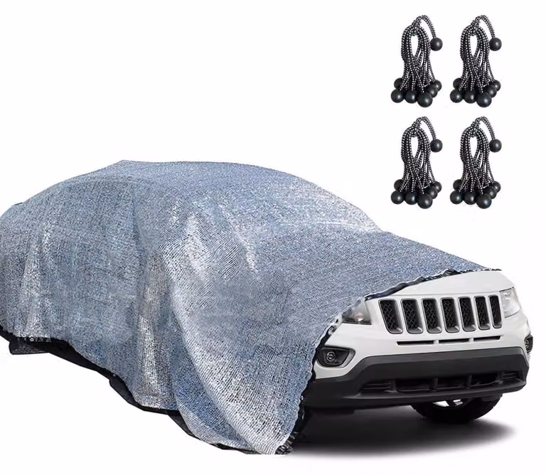 Rete ombreggiante in alluminio, protezione UV al 75%, dimensioni 3x4 metri, con 4 corde elastiche