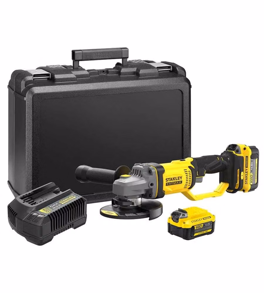 Smerigliatrice angolare Stanley FatMax 18V con 2 batterie ricaricabili da 4.0Ah, diametro 125 mm, colore giallo e nero – 2