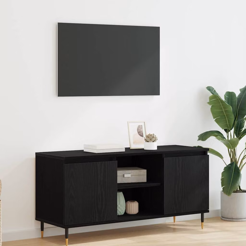 Mobile TV vidaXL moderno in legno ingegnerizzato e metallo, colore nero, L 104 cm x P 35 cm x H 50 cm