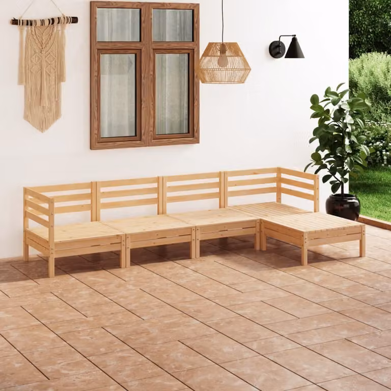 The Living Store Set salotto da giardino 5 pezzi Set da giardino in pino massiccio