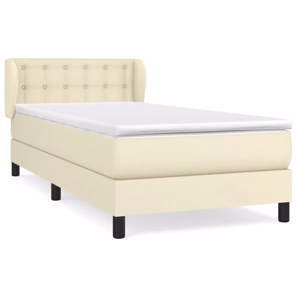 vidaXL Giroletto a Molle con Materasso Ibrido in Similpelle Beige e Bianco L/P/H: 200 x 100 x 88 cm – 2