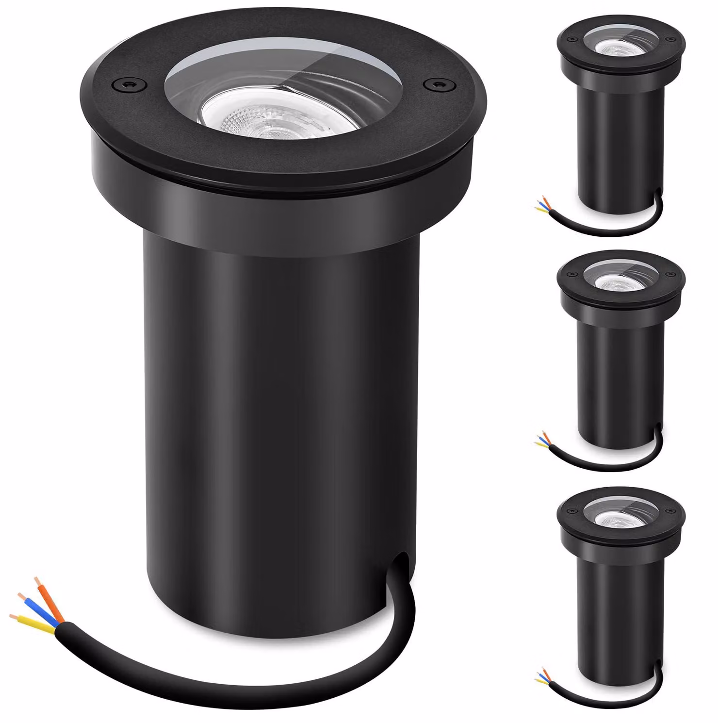 Set di 4 faretti da incasso a pavimento, attacco GU10, grado di protezione IP67, orientabili, colore nero, senza lampadine