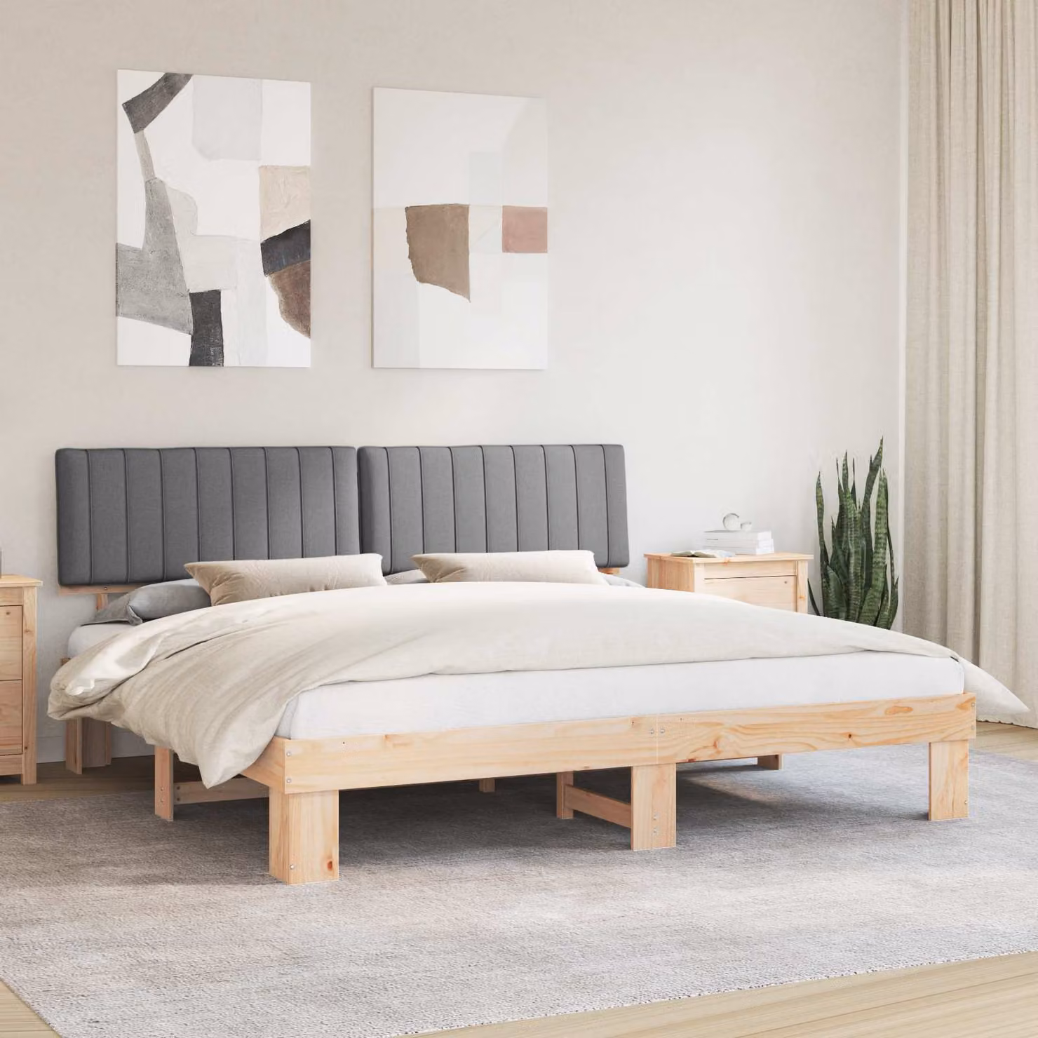 Letto con Testiera Rivestita vidaXL in Legno di Pino e Tessuto Grigio L/P/H: 200 x 200 x 93 cm – 1