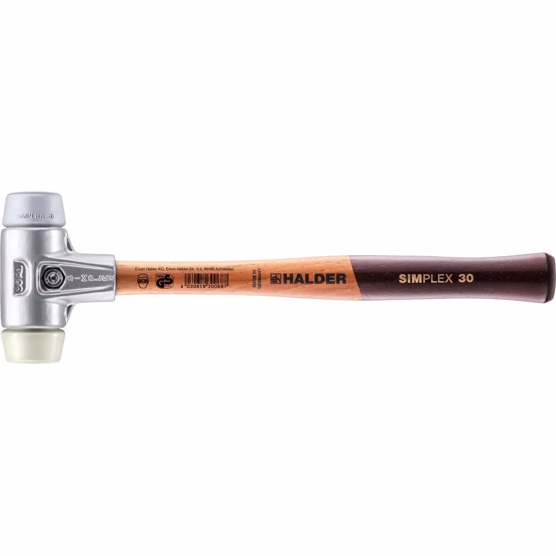 Mazza SIMPLEX soft-face con alloggiamento in alluminio e manico in legno, Ø 30, TPE-mid / nylon