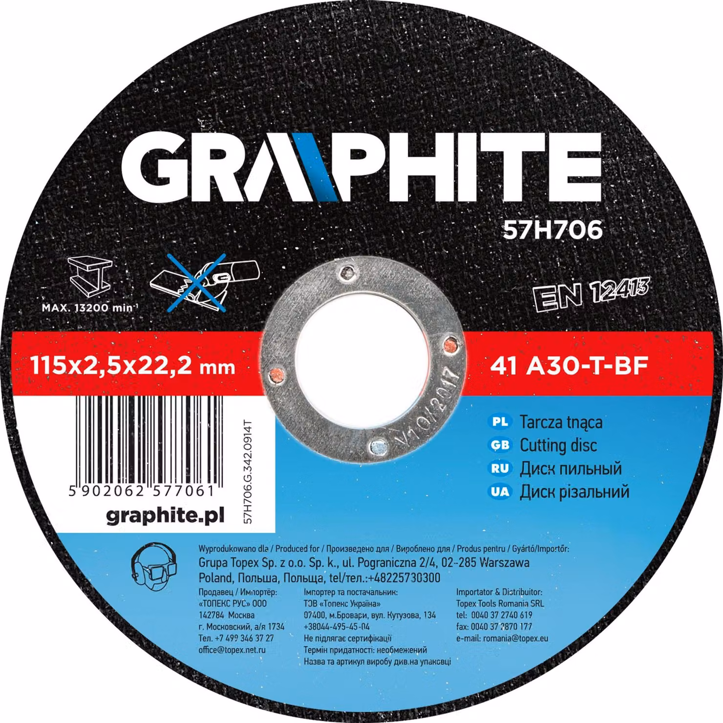 GRAPHITE Mola per metallo 115 x 2,5 x 22,2 mm, 41 A30-T-BF