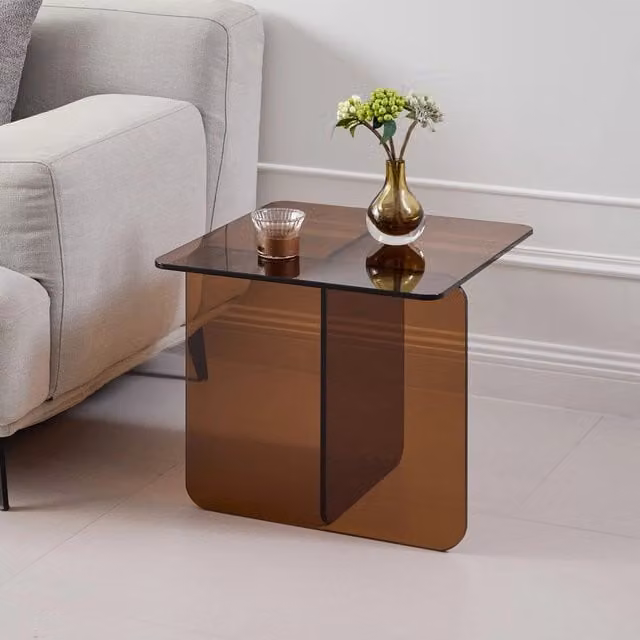 Tavolino da Salotto MINIMAL in Vetro Temperato Trasparente e Marrone con Design Moderno