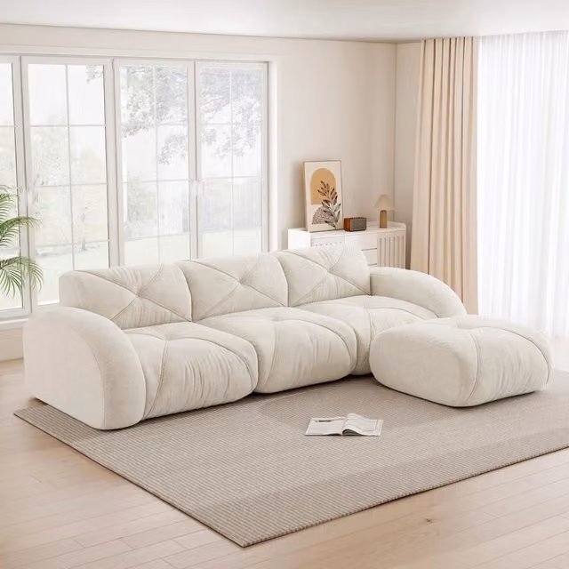 Divano modulare senza struttura in schiuma 32D; ciniglia beige chiaro