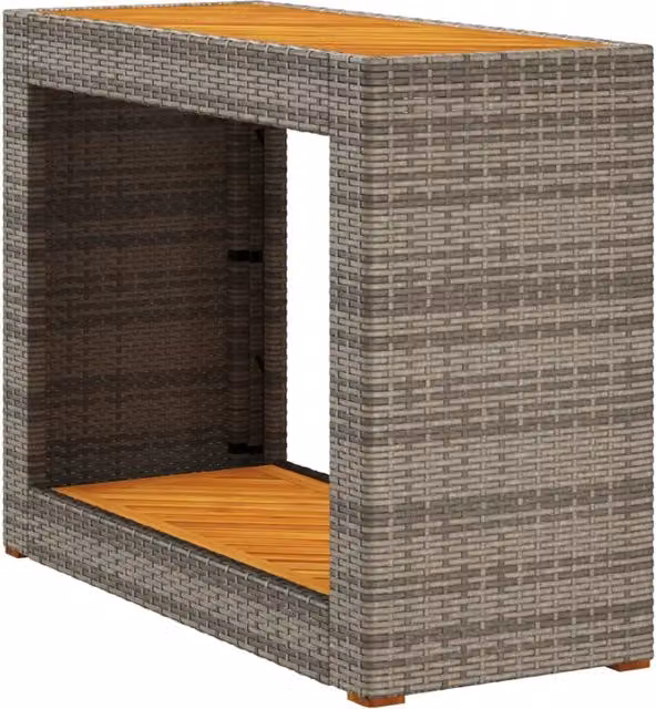 Tavolino da giardino rettangolare in polyrattan e legno di acacia oliato, colore grigio e marrone, L 100 cm x P 40 cm x H 75 cm – 1