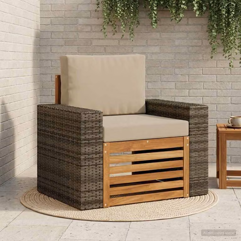 Divano centrale da esterno vidaXL in legno di acacia con cuscini beige e marrone