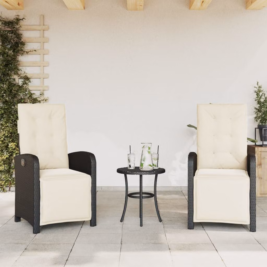 Set di 2 sedie da giardino reclinabili con poggiapiedi vidaXL in polyrattan e metallo