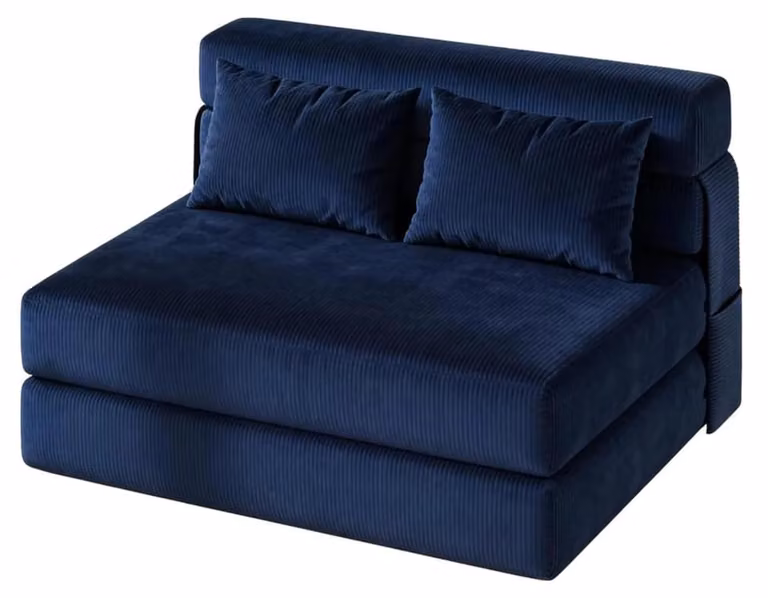 Divano letto pieghevole - Poltrona letto - A forma di L - Imbottitura in schiuma ad alta densità - Rivestimento rimovibile - Schienale imbottito - Assemblaggio richiesto - Blu navy