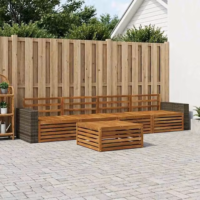 Set di divani da esterno 5 pz Naturale Legno di Acacia Massello 3383007