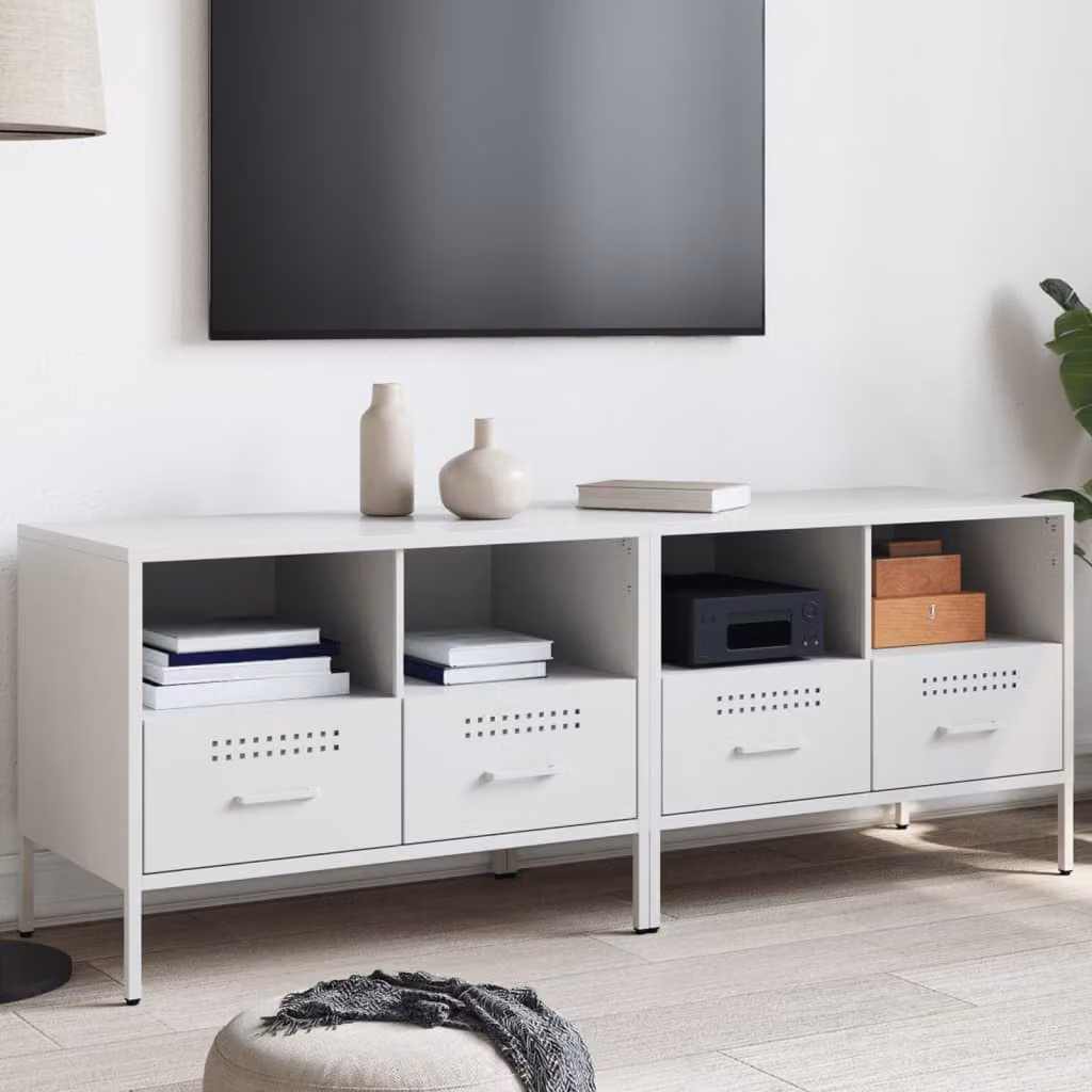 Set di 2 mobili TV vidaXL in acciaio bianco stile industrial L: 68 cm, P: 39 cm, H: 50,5 cm