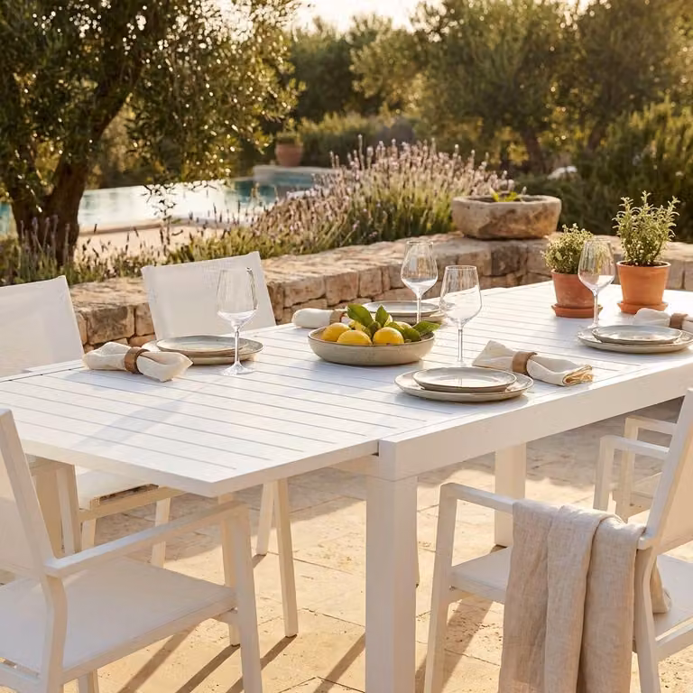 Milani Home - tavolo da giardino allungabile, alluminio, 10 posti, bianco, piano 200 x 300 cm