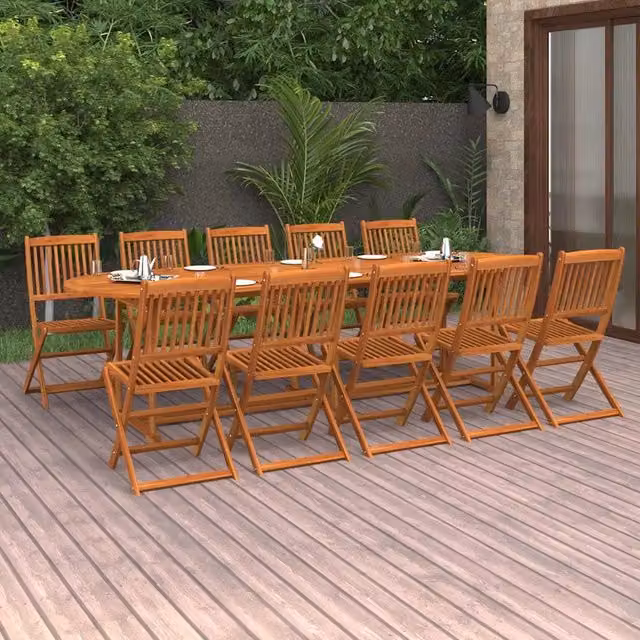Set da pranzo da giardino vidaXL in legno di acacia massello marrone, 11 pezzi, L: 280 cm, P: 90 cm, H: 75 cm – 1