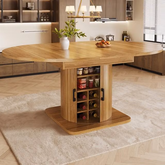 Tavolo da pranzo allungabile con contenitore 118-158x118x76 cm in MDF e metallo marrone scuro