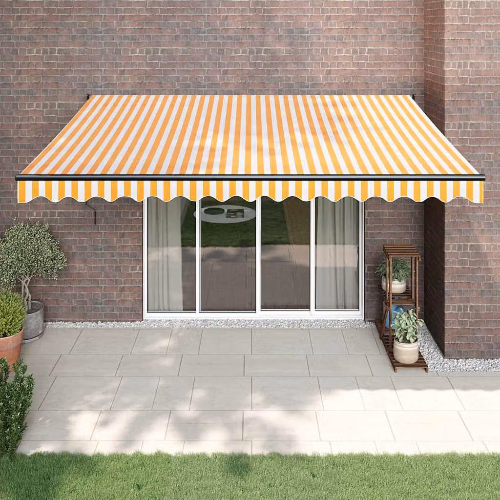 vidaXL Tenda Retrattile a Bracci Pieghevoli in Alluminio e Poliestere, Gialla e Bianca, L: 450 cm, P: 300 cm