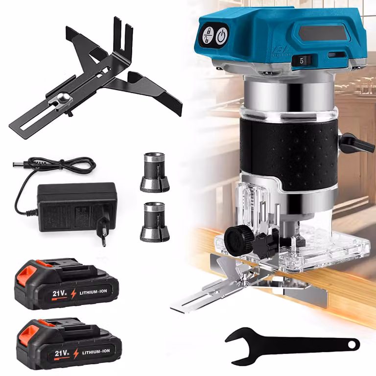 Fresatrice portatile a batteria - Fresatrice da banco - Senza spazzole - 18 V - Alimentata a batteria - 2 batterie incluse - Ideale per la lavorazione del legno