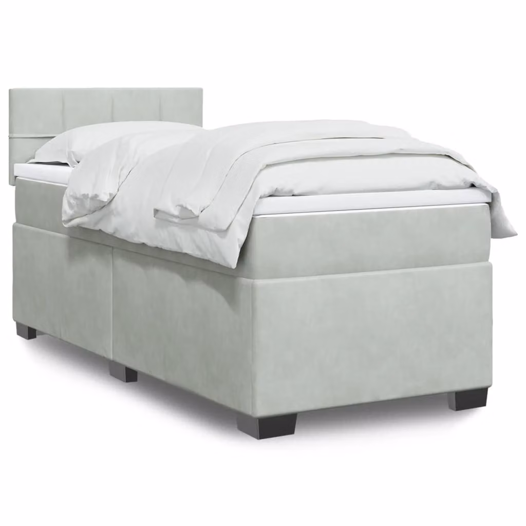 vidaXL Giroletto a Molle con Materasso in Velluto Grigio Chiaro L 100 x P 200 cm