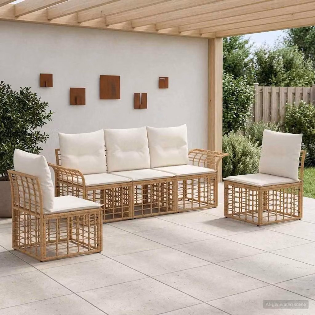 Maison Exclusive - Set da esterno per divano, composto da 5 pezzi. Tessuto in poliestere, colore naturale e crema