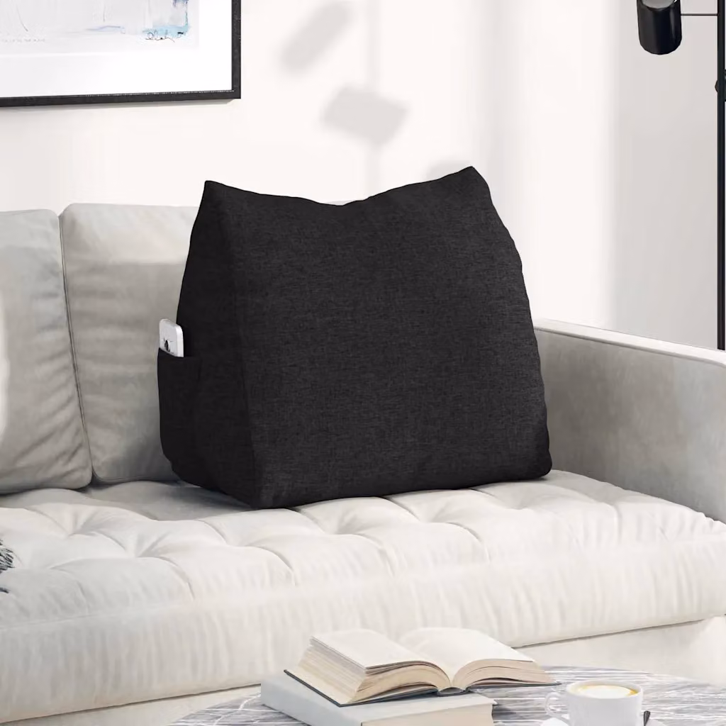 Cuscino a cuneo per schiena vidaXL, colore nero, con rivestimento in poliestere rimovibile, L 60 x P 20 x H 50 cm