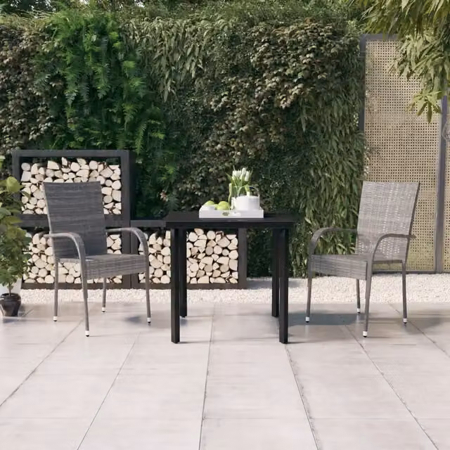 Set da pranzo da giardino moderno vidaXL in polyrattan con piano in vetro, 7 pezzi, grigio e nero