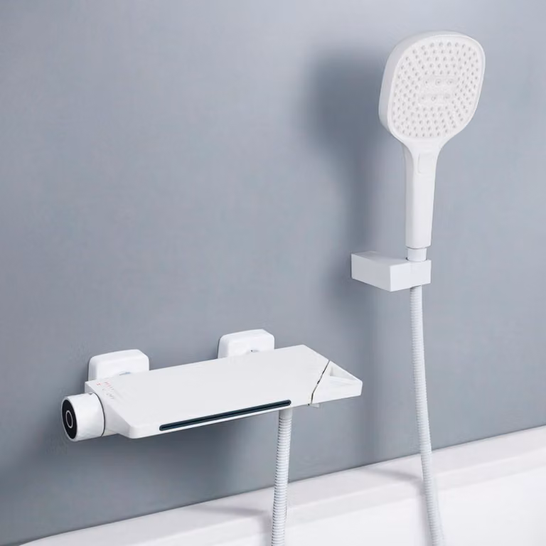 Miscelatore per cascata con doccetta manuale, da montare a parete, in ottone, colore bianco