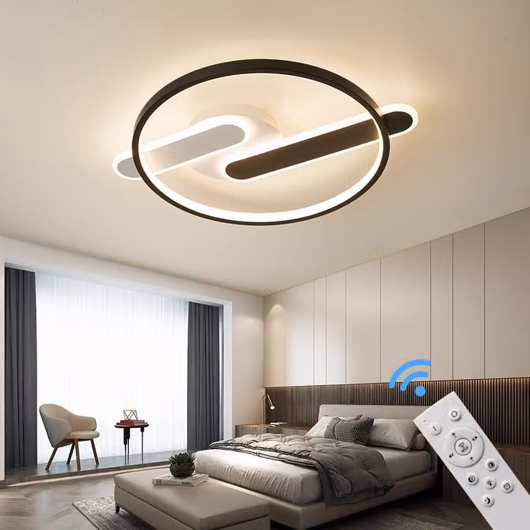 Plafoniera LED Plafoniera SX8778WB con telecomando Colore luce/luminosità regolabile dimmerabile Struttura in metallo laccato bianco e nero Plafoniera LED per camera da letto