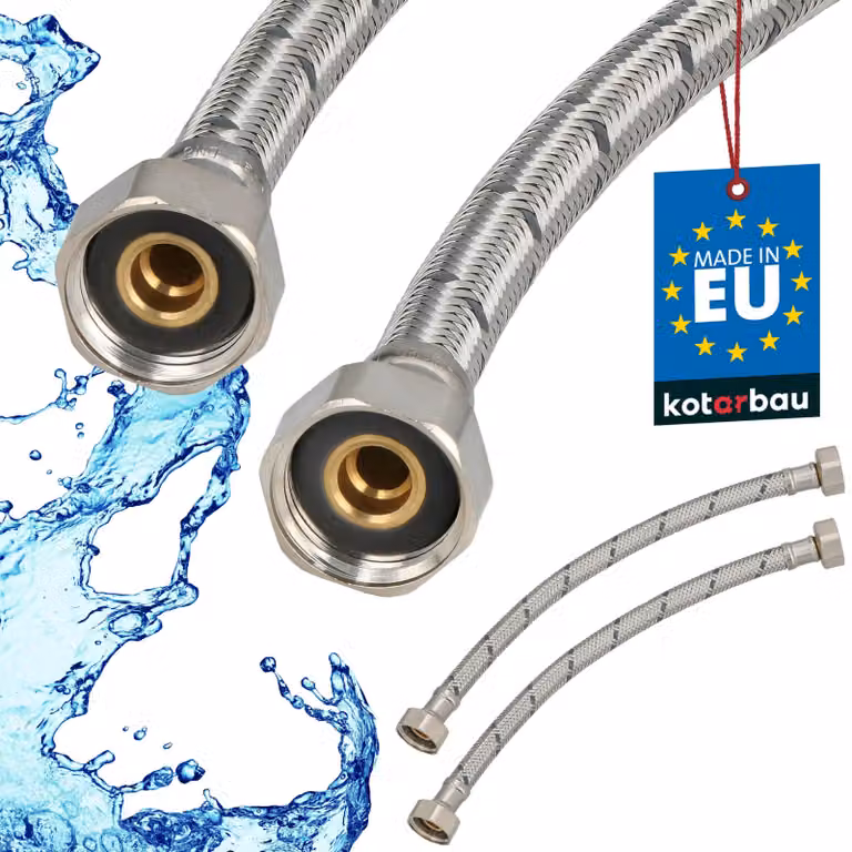 KOTARBAU® 2 Pezzi Tubo Flessibile per Rubinetto 1/2“ x 1/2“ Rivestito in Acciaio Inox 30 cm Tubo Flessibile per Rubinetto Cucina Argento