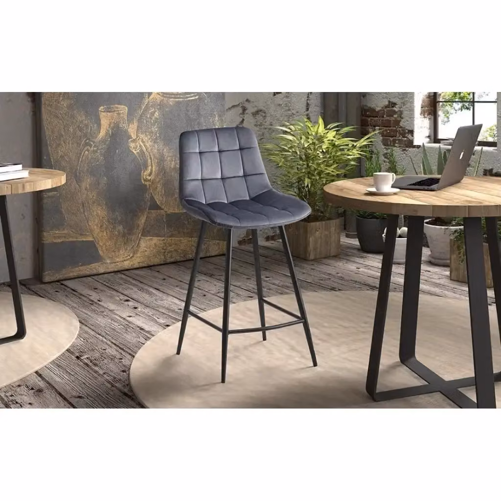 Sedia da bancone JUTE Meublorama in velluto grigio con gambe in metallo, Altezza: 95 cm – 2