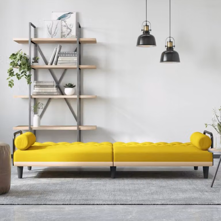 Maison Exclusive - Divano letto con braccioli, colore giallo chiaro, rivestito in tessuto