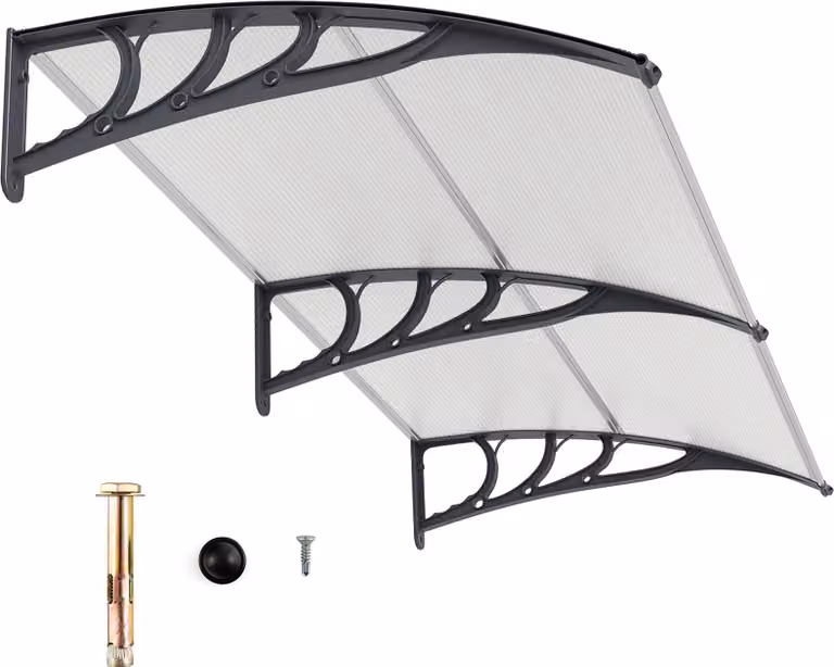 Pensilina COSTWAY per porta d'ingresso 199x99cm, pensilina in alluminio e policarbonato, pensilina trasparente per console, pensilina per porta d'ingresso argento