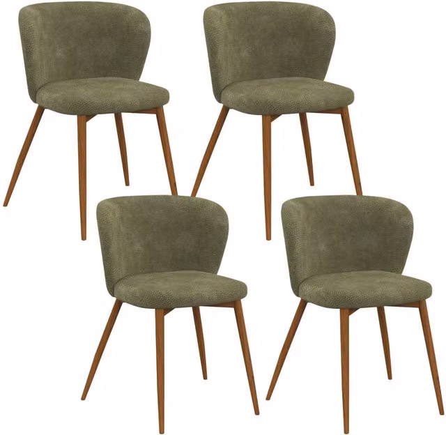 Set di 4 sedie da pranzo PAULIE IDMarket in tessuto ciniglia verde con gambe in noce