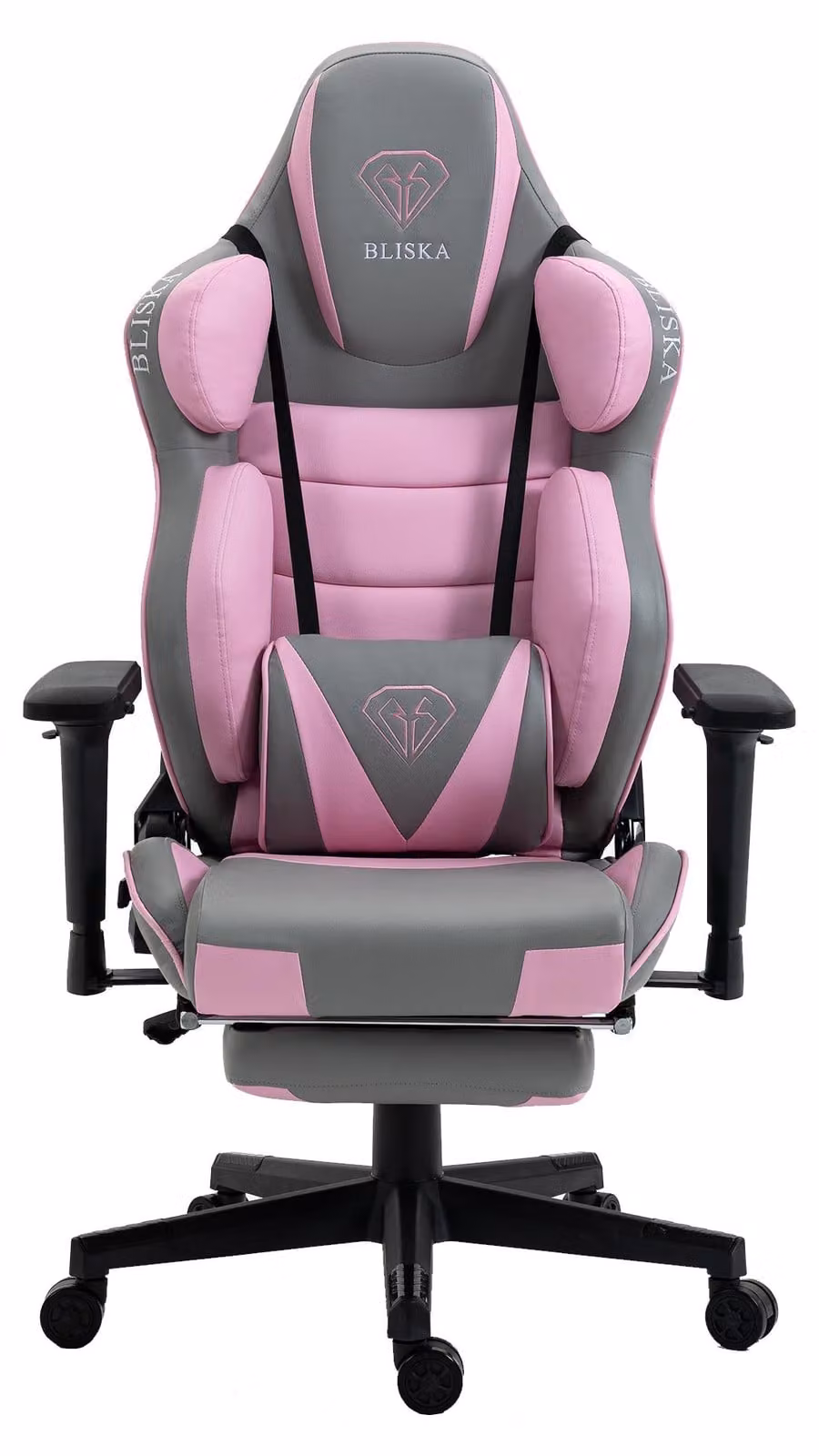 Poltrona da ufficio Chair Racing con seduta sportiva e braccioli ergonomici 4D Sedia da scrivania Sedia girevole, colore: grigio chiaro / rosa