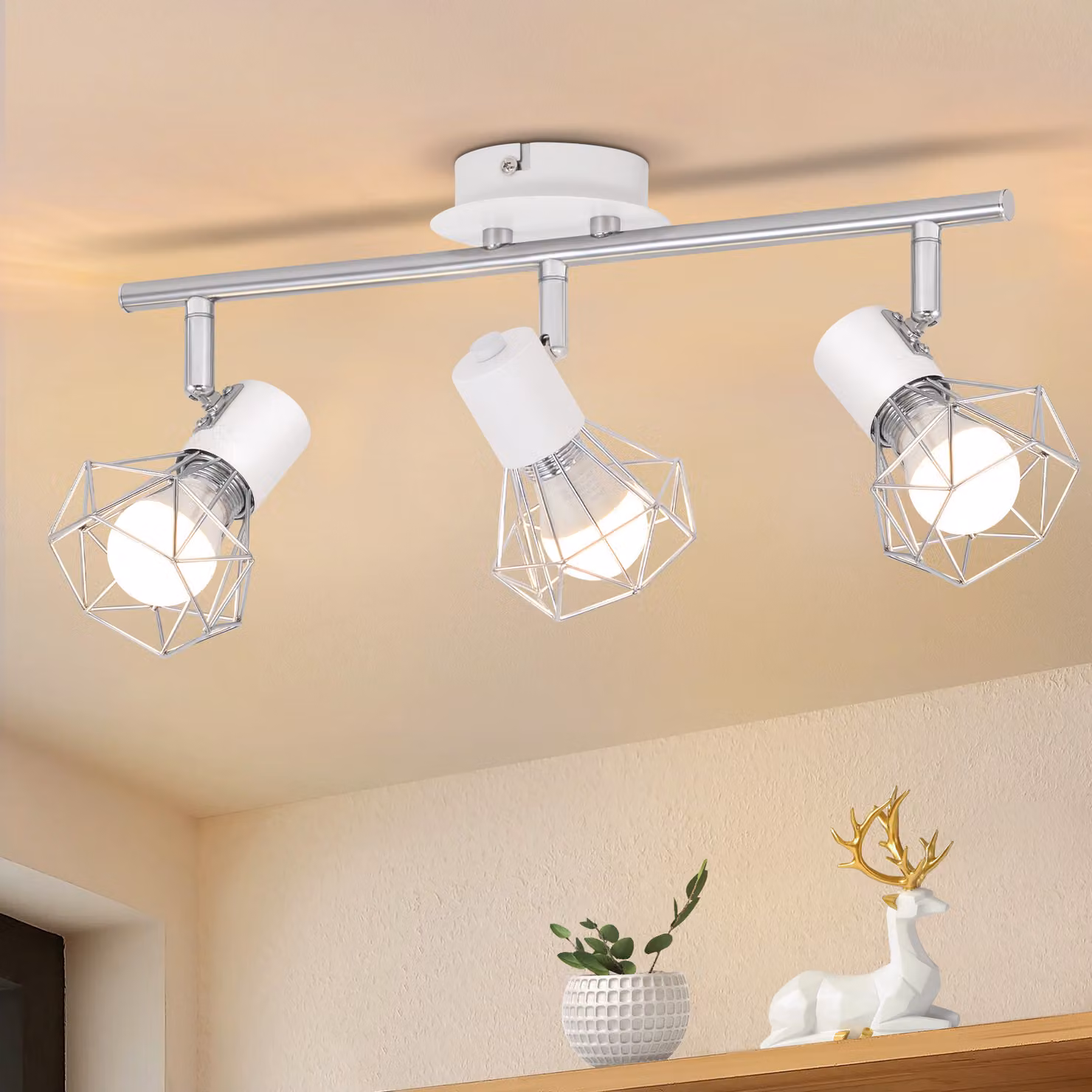 ZMH Faretto da soffitto Bianco a 3 fiamme Faretto da soffitto E14 Vintage Regolabile 350° Paralume in metallo Retor Angolare