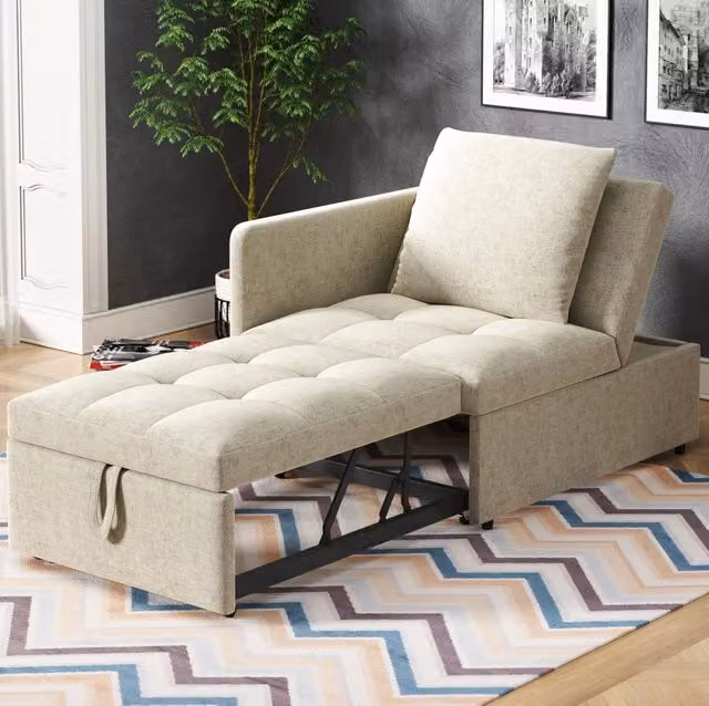Divano letto 3 in 1 ULEVR beige, schienale regolabile in 5 posizioni, cuscino incluso, 177 cm, portata 200 kg