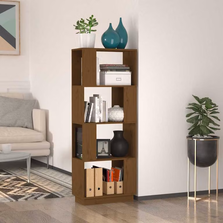 Libreria/Divisorio vidaXL in Massello di Pino, Colore Ambrato, L 51 cm x P 25 cm x H 132 cm