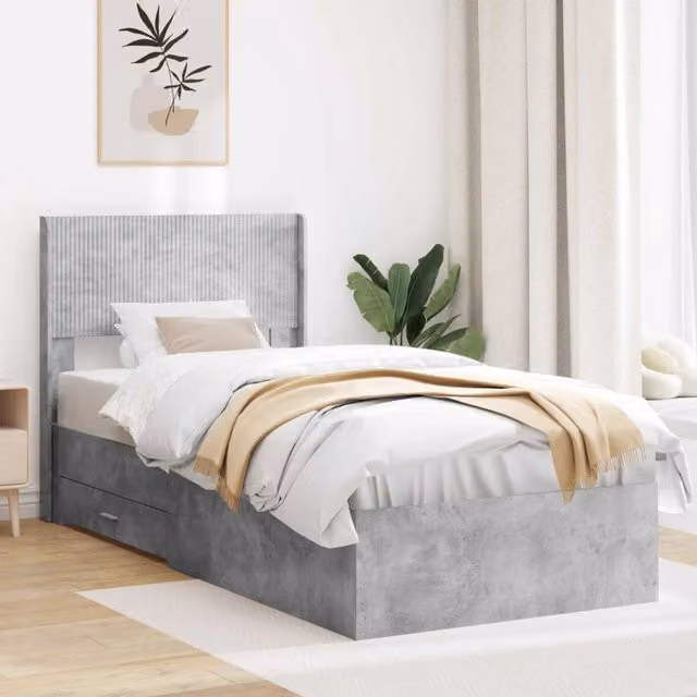 Letto moderno con contenitore e testiera vidaXL in legno e tessuto Grigio L: 140 x P: 105 x H: 203 cm