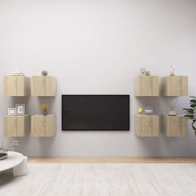 Mobili TV a Parete 8 pz-Set di 8 Credenza per TV sospesa Rovere Sonoma 30,5x30x30 cm