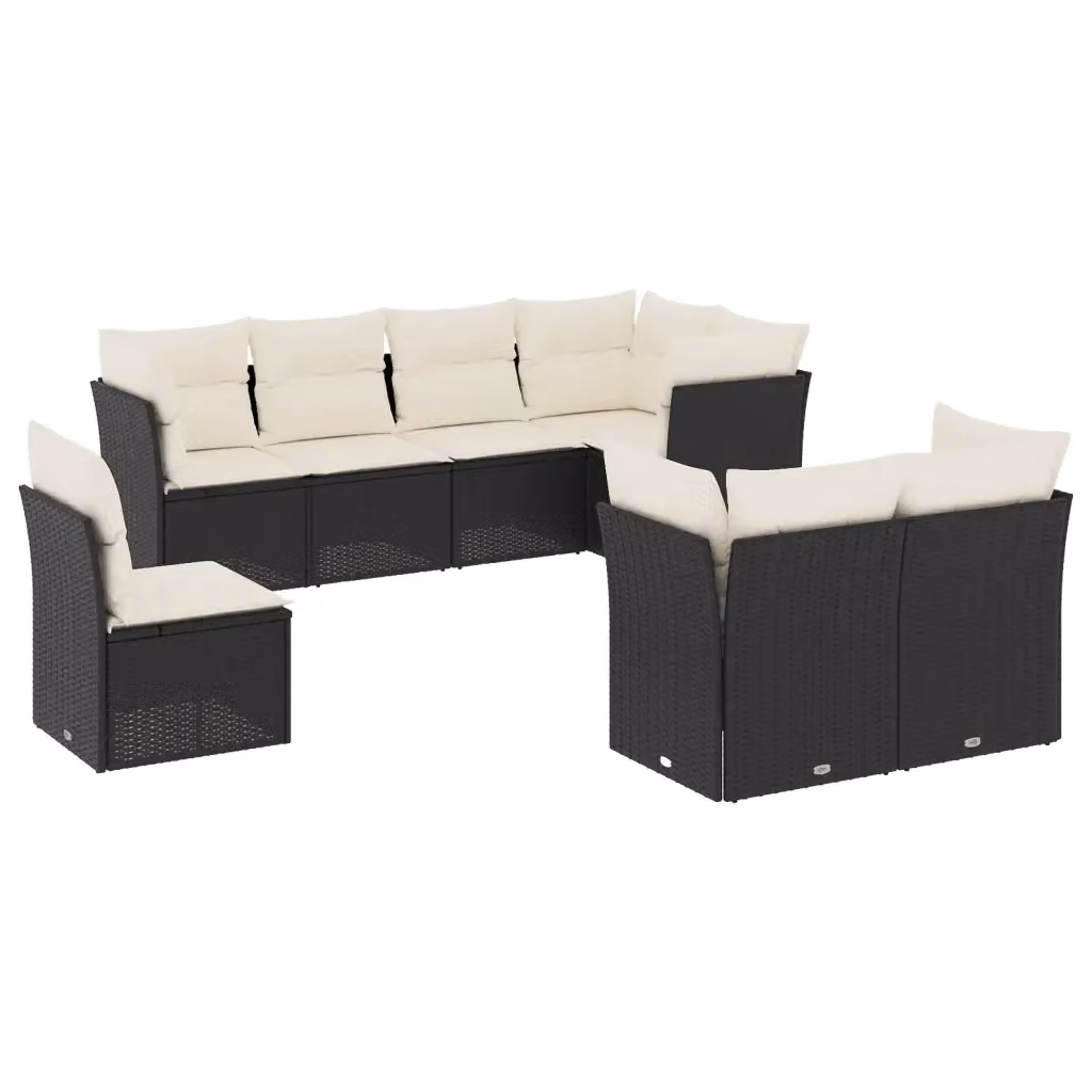Set di divani da giardino vidaXL a forma di L con 8 cuscini in polyrattan nero e struttura in metallo – 2