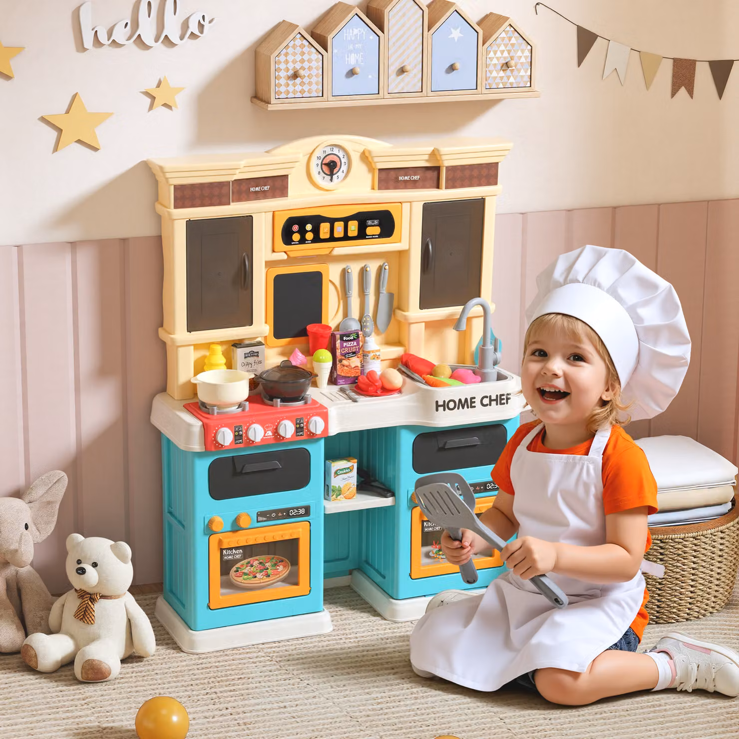 Cucina giocattolo AIYAPLAY con acqua corrente, 85 accessori, rubinetto elettrico, luci e suoni, Verde – 2