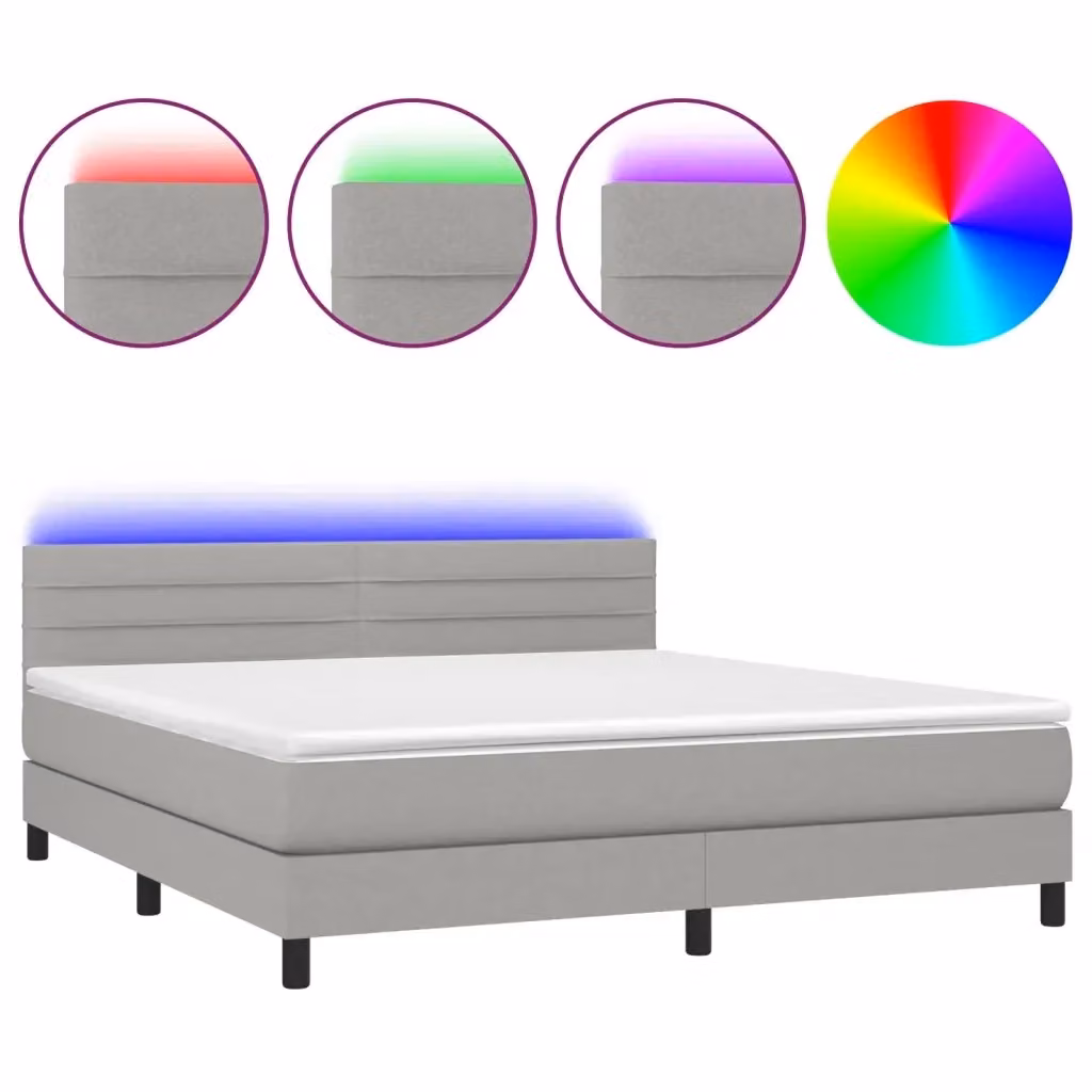 Letto Ibrido con Materasso e Illuminazione LED vidaXL, Grigio Chiaro, L/P: 160 x 200 cm – 2