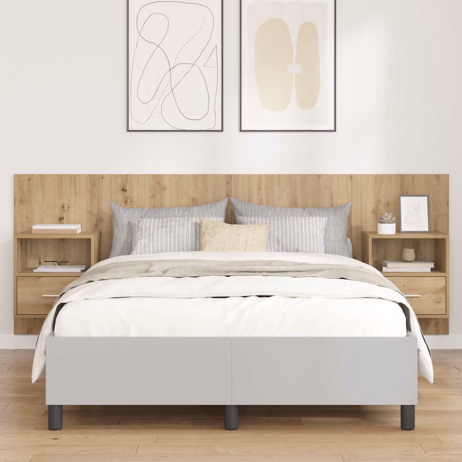Set di 3 pezzi Testata con Comodini Integrati vidaXL in Legno MDF Marrone Moderno L: 217 cm, H: 80 cm, P: 32,5 cm