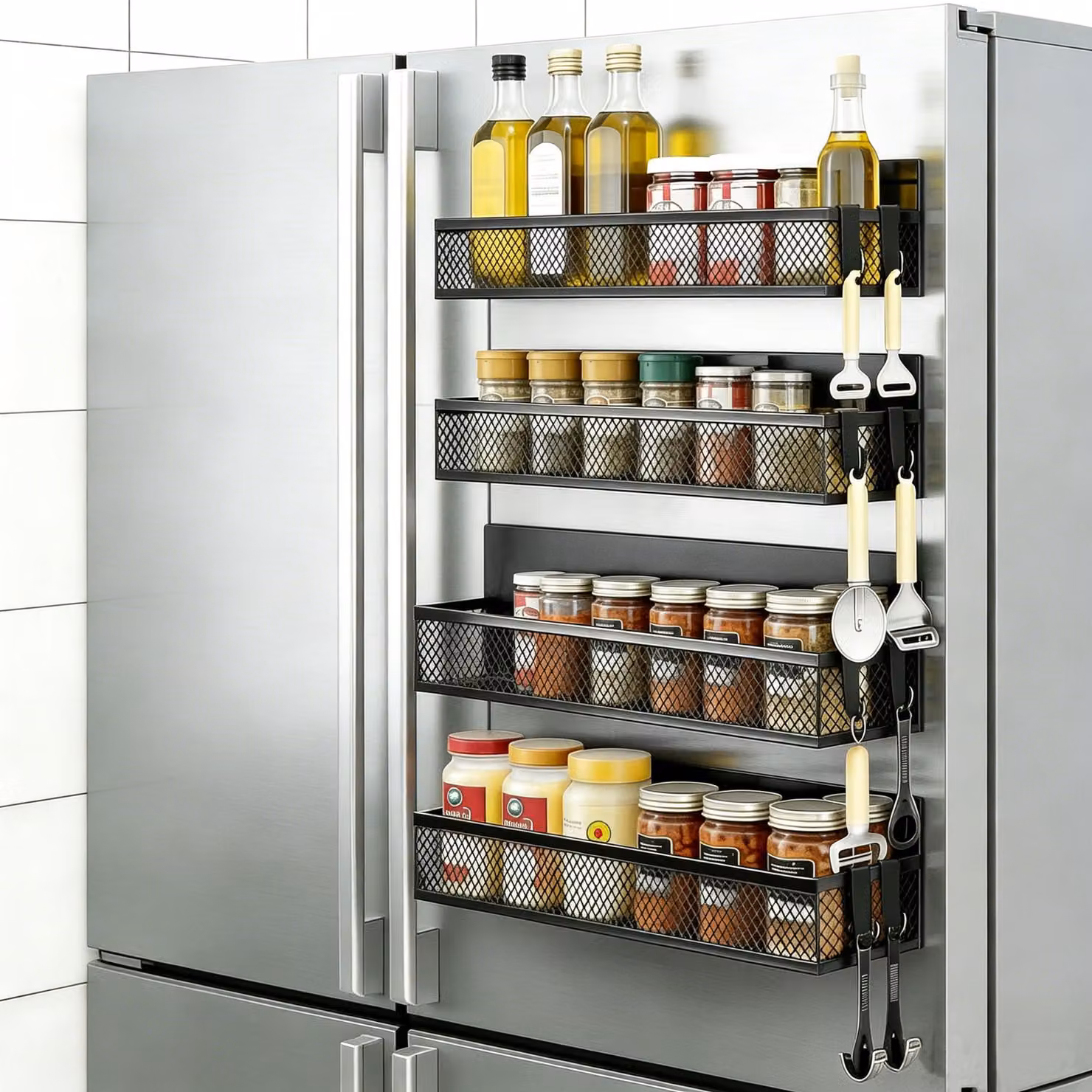 Set di 4 mensole magnetiche per spezie, organizer da cucina senza necessità di foratura