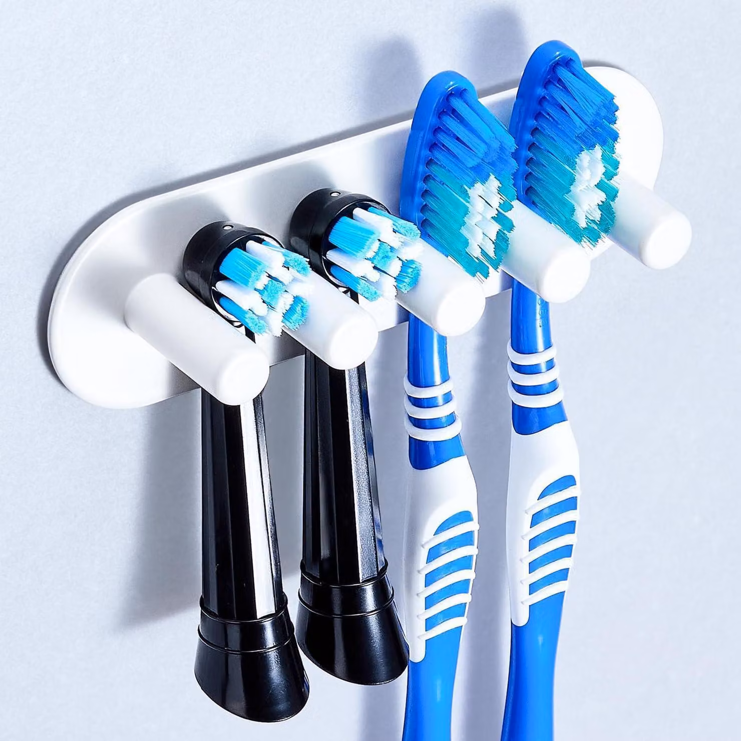Porta spazzolini da denti da parete, senza foratura, per spazzolini elettrici, adesivo, bianco, grande