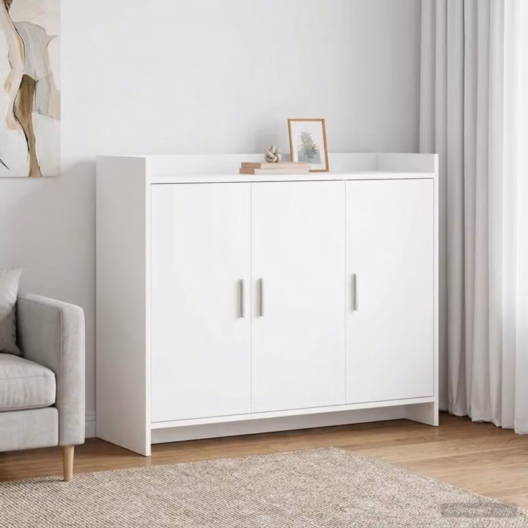 Credenza moderna vidaXL in legno ingegnerizzato e metallo, Bianco, L 98,5 x P 33 x H 80 cm