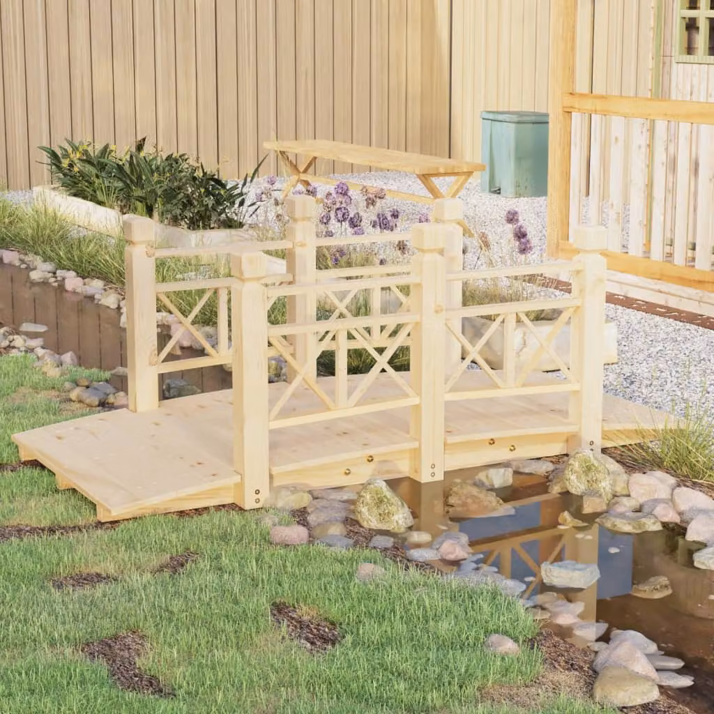 vidaXL Ponte per Giardino con Ringhiere in Legno Massello di Abete Rosso, Colore Marrone e Beige, L 150 x P 67 x H 56 cm