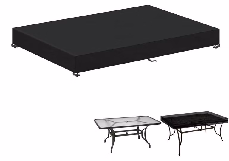 Copertura impermeabile per tavolo da giardino, dimensioni 160x90x15 cm, realizzata in tessuto Oxford 420D, resistente al vento